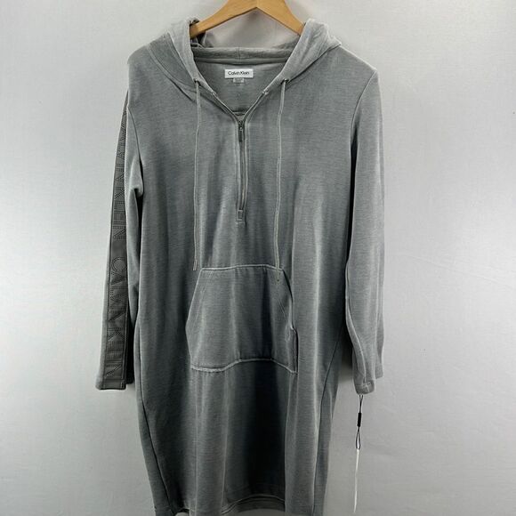 Calvin Klein Velour Partial Zip Hooded Sportswear Dress- Gray- Size Med- NWT - Picture 1 of 7